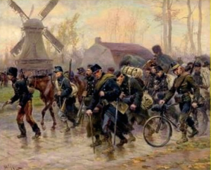 Retraite de l'armée belge d'Anvers peint par Alphonse Lalauze (1872-1936)
