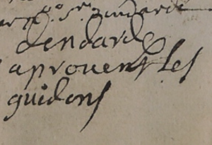 Signature de Bernard Broqueville qui ne signe que par le nom de la métairie d'Endardé.